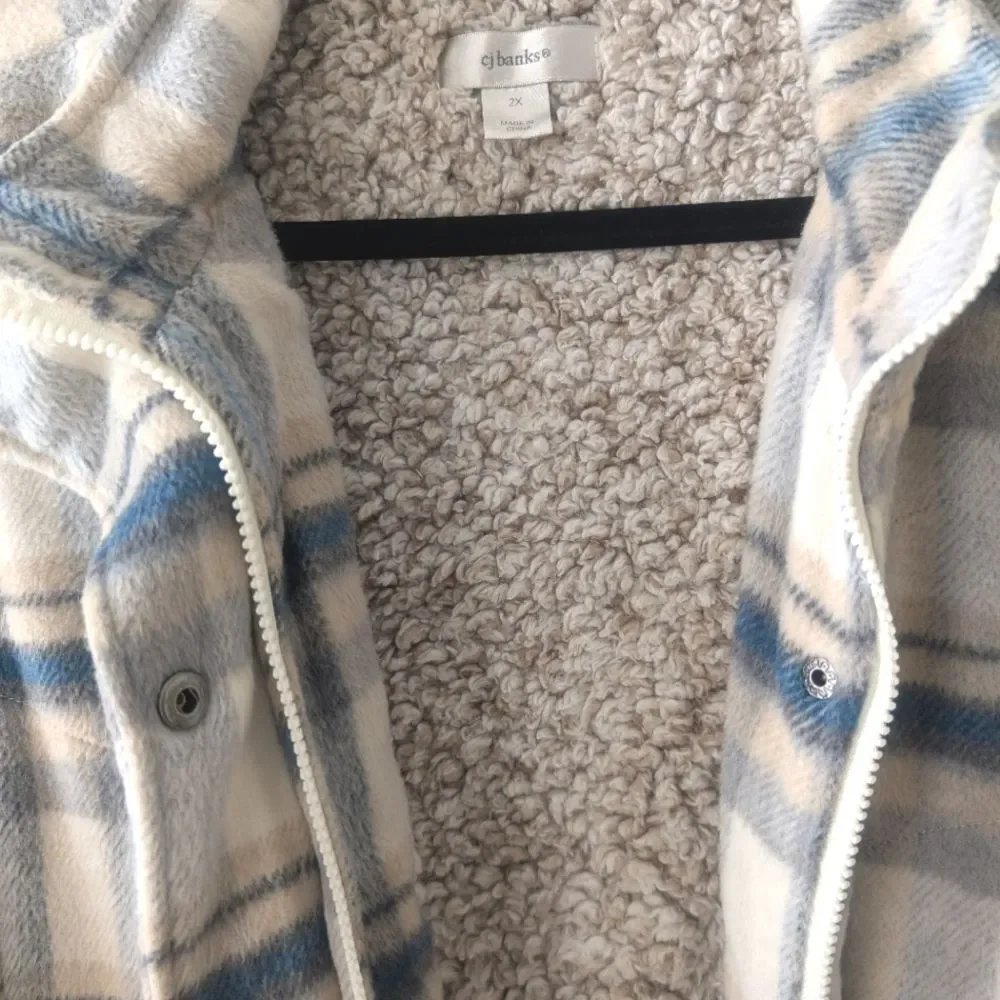 Christopher Banks Blue Tan Plaid Cozy Vest with Sherpa Lining Size 2X